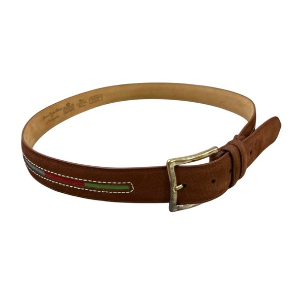 Leyva Handmade Brown Suede Leather Belt w Multicolor Inlay Men’s Size 38 - Picture 3 of 9